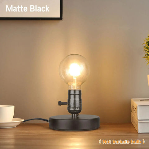 Vintage Metal Table Lamp Base Only Without Shade With Edison Style Exposed Bulb Support E26 E27 Short Desk Lamp Matte Black