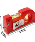 2-in-1 Pocket Level with Metal Chain for Construction and DIY Projects, red, measuring 3.34in x 1.77in x 0.78in.