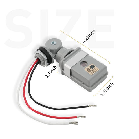 Dimensions of Dusk To Dawn Photocell Sensor For Outdoor Lighting 2 Pack Auto On Off Photoelectric Switch with size labels
