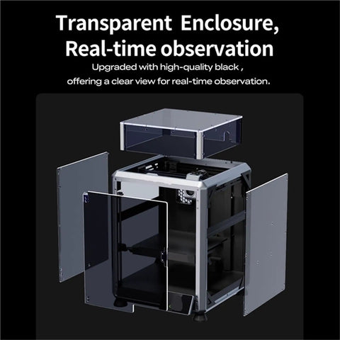 Solid Temperature Box And Sound Dampening Shell For Creality K1 Se And K2 Se 3D Printers with transparent enclosure and real-time observation.