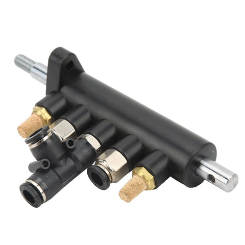Close-up view of Five Way Aluminum Tire Changer Foot Pedal Valve Replacement for 36mm Hole Distance showing connectors and construction.