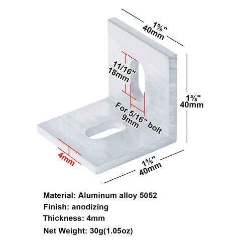 20 Pack Aluminum Slotted L Brackets One And Five Eighths Inch Size Heavy Duty Corner Braces Five Thirty Second Inch Thick