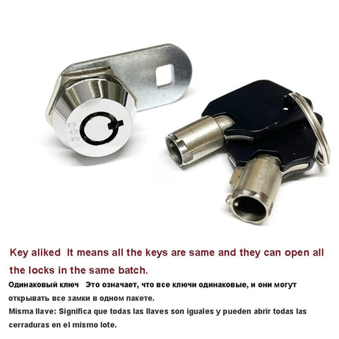 Same Key Tubular Cam Lock For Doors, Mailboxes, Cabinets, Drawers, And Amusement Machines, Swivel Tongue Lock, Easy Install, 1001XS One Piece Hardware shown with keys.