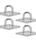 4 Pack Stainless Steel Pad Eye Hooks Set For Heavy Duty Ceiling Mounts And Wall Hangers, Snap Hooks And Pad Eye Plate Kit shown close up