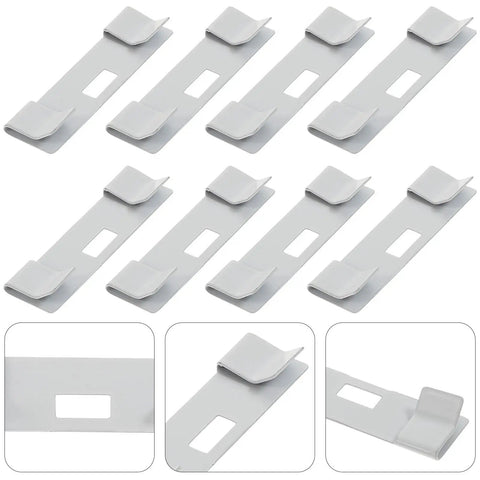 12 Piece White Metal Vertical Blind Repair Tabs Heavy Duty Replacement Clips For Window Shades close-up of clips from different angles