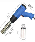 Pro Heat Shrink Gun for Wine Bottle Caps, 38cm long, blue design, dual speed control, adjustable temperature settings from 50 to 550°C.