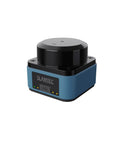 Industrial Pro Grade SL DToF Lidar Sensor LPX E3 with 360 Degree Scan for AGV AMR robots, black and blue, front view