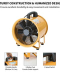 Heavy Duty Utility Blower Fan 8 Inch Portable Ventilator 3300 RPM High Velocity Air Extractor with handle and rubber feet