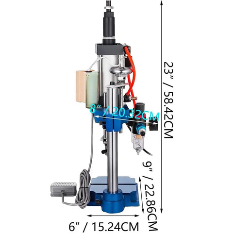 Rock Solid Desktop Pneumatic Punch Press Machine Featuring Adjustable Cylinder Stroke And Dual Safety Buttons For Hassle Free Wood Metal Crafting On Garage Workbenches And Small Shop Floors