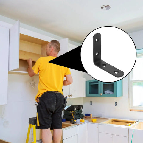Heavy Duty L Shaped Corner Brackets 12 Pack Stainless Steel Right Angle Braces Black For Cabinet Shelves And Furniture Connections