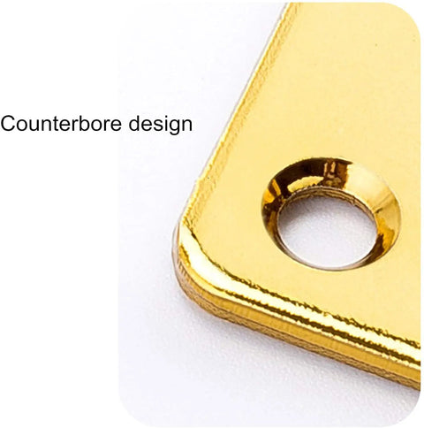 Close-up of a gold counterbore design plate for Heavy Duty Metal Tapered Table Legs 4 Pack Built Different Easy Swap.