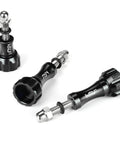 Go To Aluminum Thumbscrew Set With Wrench For GoPro Hero And AKASO Campark Action Cameras, 3 Pack Black With O Rings, shown in detail.