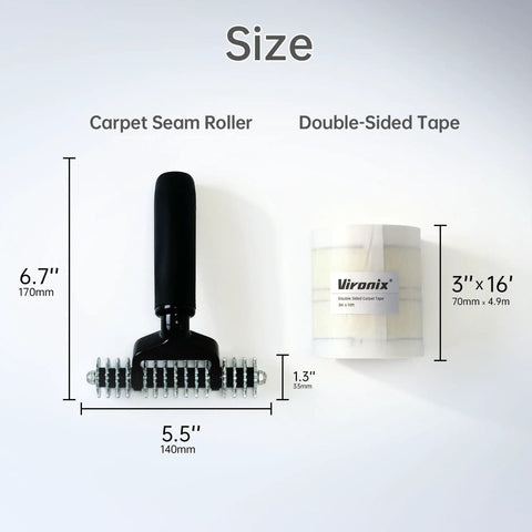 Diy No Sweat Carpet Patch Repair Kit With 5 Inch Star Wheel Seam Roller And 16 Ft Double Sided Carpet Joining Tape For Easy Home And Office Repairs Ideal For Quick Patches. 5.5in seam roller and 3in x 16ft tape size view