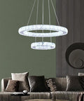 2 Ring Crystal LED Chandelier Pendant Light In Chrome, Dope Modern DIY Adjustable Multi Ring Ceiling Fixture for Living Room
