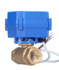 Top Tier Heavy Duty DC12V Brass Electric Ball Valve Shutoff with blue actuator and brass body for water control.