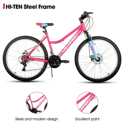 26 Inch Women's Mountain Bike With Step Through Frame Durable Carbon Steel Build 18 Speed Gearing Front Suspension Fork For Smooth Rides All Terrain 