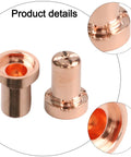 Close-up of components from 60 Piece Plasma Cutter Consumables Kit for PT 31 and LG 40 Torches Includes 30 Copper Electrodes and 30 Copper Nozzles.