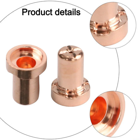 Close-up of components from 60 Piece Plasma Cutter Consumables Kit for PT 31 and LG 40 Torches Includes 30 Copper Electrodes and 30 Copper Nozzles.