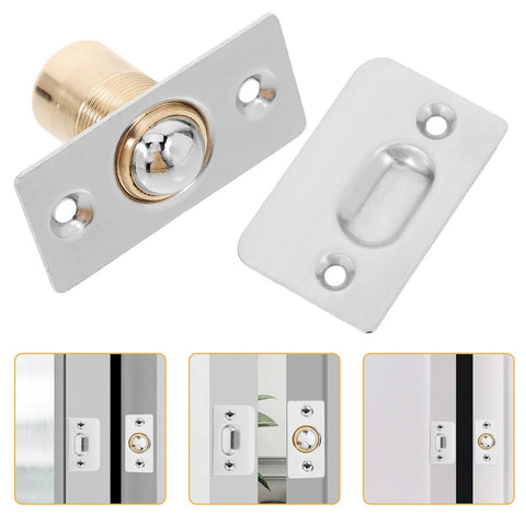 Four Sets Silver Ball Catch Door Latches For Wooden Room Doors And Cabinets, Easy Install With Adjustable Stainless Steel And Metal Top Bead, Spring Loaded Closet And Interior Door Hardware For Secure Double And French Doors