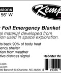 Label of Emergency Mylar Blanket Set, 25 Lightweight Thermal Reflective Survival Blankets for Camping, dimensions 80x56 inches.