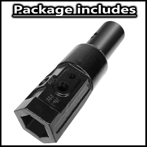 Heavy Duty 2 Inch Hex To 2 9 16th Inch Round Auger Adapter for Skid Steer shown with hex and round ends