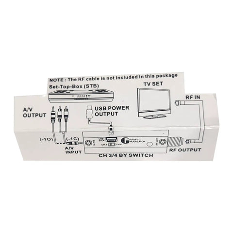 Effortless RF Modulator For AV Setup Grab And Go Style Channel Three Or Four Output With 75 Ohms Or 1K Ohms Switchable diagram