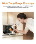 Person using Ultra Light Thermal Imaging Camera With Thermometer Mode For HVAC And Electrical Inspections Real Time Live Tracking Edge Enhanced Display Temperature Range Minus 4 Degrees Fahrenheit To 1022 Degrees Fahrenheit Fourteen Hour Runtime in a kitchen setting.