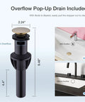 Overflow pop-up drain assembly included with brushed gold faucet, shown with and without overflow feature in sink.