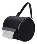 Waterproof Hanging Toilet Paper Holder Cat Proof Roll Case Storage Bag With Adjustable Strap black, leather flap and zipper detail.