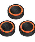 Three black and orange anti vibration pads for telescope mount and tripod, quick damping vibration suppression for astronomy.