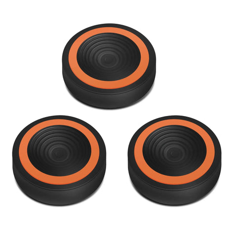 Three black and orange anti vibration pads for telescope mount and tripod, quick damping vibration suppression for astronomy.