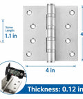 Eight Pack Heavy Duty Stainless Steel Door Hinges 4x4 Inches With Ball Bearing, 3mm Thick Brushed Nickel Finish, Includes 64 Screws