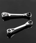Compact Dual Head Ratchet Wrench With Reversible Bit Driver And Spanner For Tight Spaces displayed on black background.
