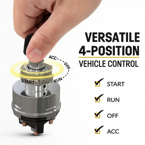 4 Position Ignition Switch For 12V Vehicles And Equipment ACC Off Run Start Heavy Duty 30A Zinc Die Cast Construction
