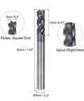 2 Pack 5mm Square Nose End Mills With 4 Flutes HRC45 Carbide AlTiN Coated Router Bits For End Milling And CNC Machining