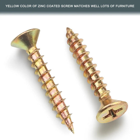 420 Piece Flat Head Phillips Wood Screws Assortment Kit, Zinc Coated Carbon Steel Self Tapping With Adjustable Countersink, screws in yellow finish