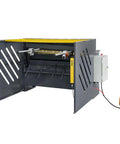 Tough As Nails Electric Metal Shear 49 Inch Cutting Width Snappily Cuts 11 Ga Plate Perfect For Hvac Fabrication And Shop Repair Shop Ready Industrial Tool on a shop floor.