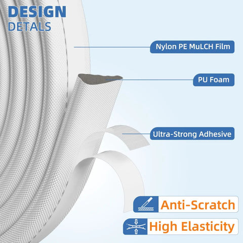 Kneelisa wedge-shaped door weather strip, white, 118in, PU foam core with nylon/PE film.