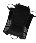 Black hands free hydration backpack with 2L water bladder, ultralight nylon, front view showing mesh backing and secure fit.