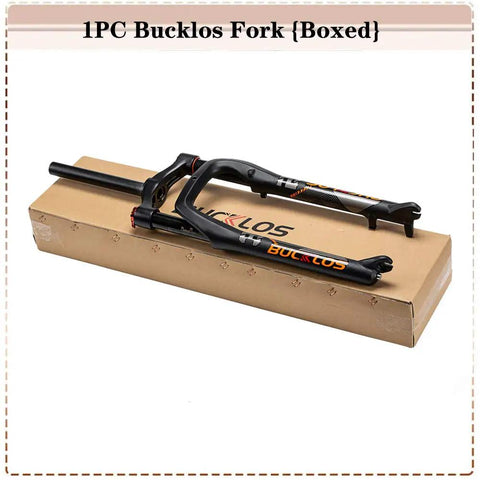 Fat Bike Front Fork With Air Suspension, 120mm Travel, 9mm QR, 135mm Spacing, boxed with Bucklos branding