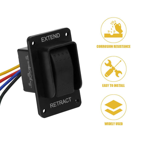 RV Electric Stabilizer Jack Switch With Harness Replacement for Rear Landing Gear, black switch with extend and retract options