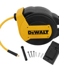 Enclosed 3 By 8 Inch By 50 Foot Air Hose Reel With Auto Retract And Stop Anywhere Locking Spring Powered Drive for smooth storage.