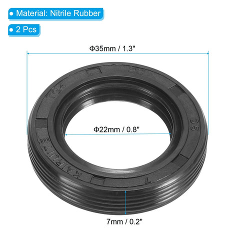 Front view of oil seal, black nitrile rubber, 22mm bore, 35mm outer diameter, 7mm thick, 2 pcs.