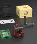 Pro Grade Self Leveling Laser Level With Green Cross Line, 100 Ft Range, Four Brightness Modes, with accessories and bag