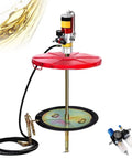 Industrial Pneumatic Grease Pump With 50 To 1 Pressure Ratio And 360 Swivel Head showing red top, brass rod, oil separator, and hose.