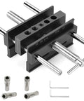 Tough As Nails Self Centering Dowel Jig Kit With Wide Capacity Drill Guide, featuring steel rods and bushings for woodworking.