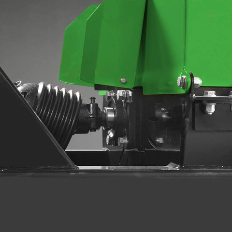 Close-up of 4 Inch PTO Powered 3 Point Wood Chipper Shredder Mulcher PTO connection, green steel, heavy duty