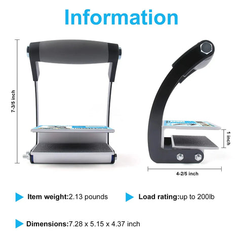 Two Pack Plywood Carrier Clamp Set for Lifting Drywall and Panel Moving, showing dimensions and load capacity details