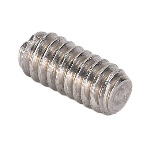 Close-up of a stainless steel grub screw from the 50 Pcs Set Screw Kit A270 Stainless Steel Grub Screws DIN 916 For Mechanical Fastening In Automotive Repair Furniture Making And Industrial Projects M2x4 Heavy Duty Pro Grade Durable Threads.