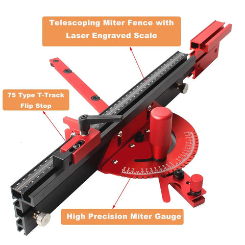 Pro Grade Precision Miter Gauge For Table Saws With Aluminum Fence And Flip Stop Heavy Duty Steel Plate Crosscut Guide.